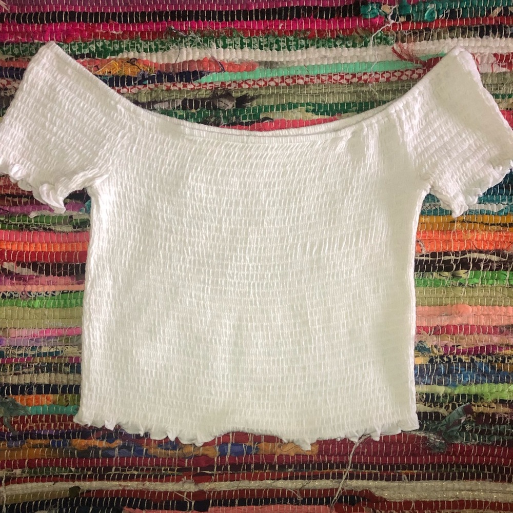 White off the shoulder crop top.